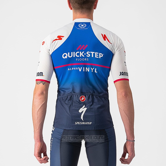 2022 Fahrradbekleidung Deceuninck Quick Step Blau Wei Trikot Kurzarm und Tragerhose - zum Schließen ins Bild klicken